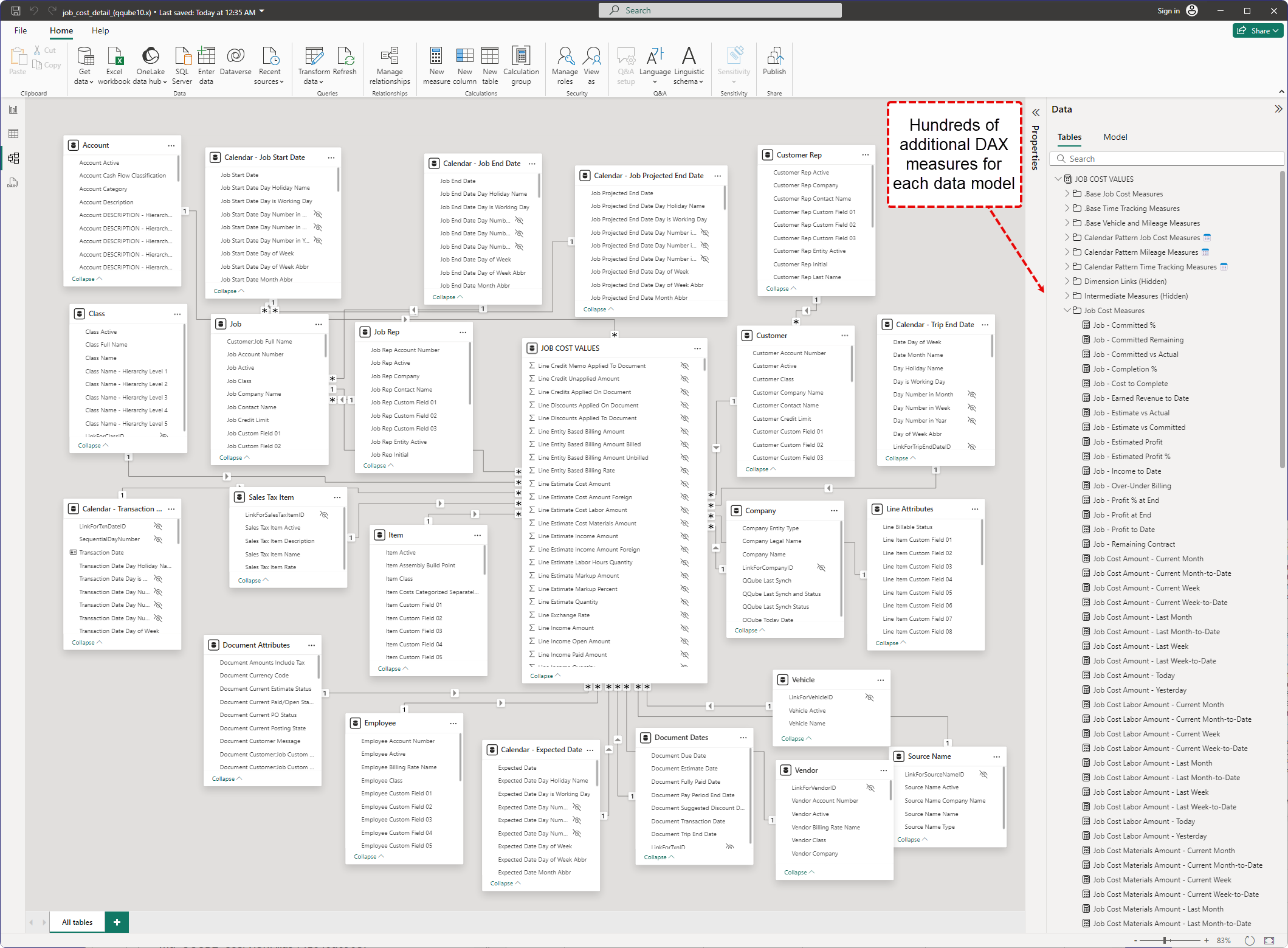 Power BI Data Model Example QuickBooks Job Cost Data Model in Power BI