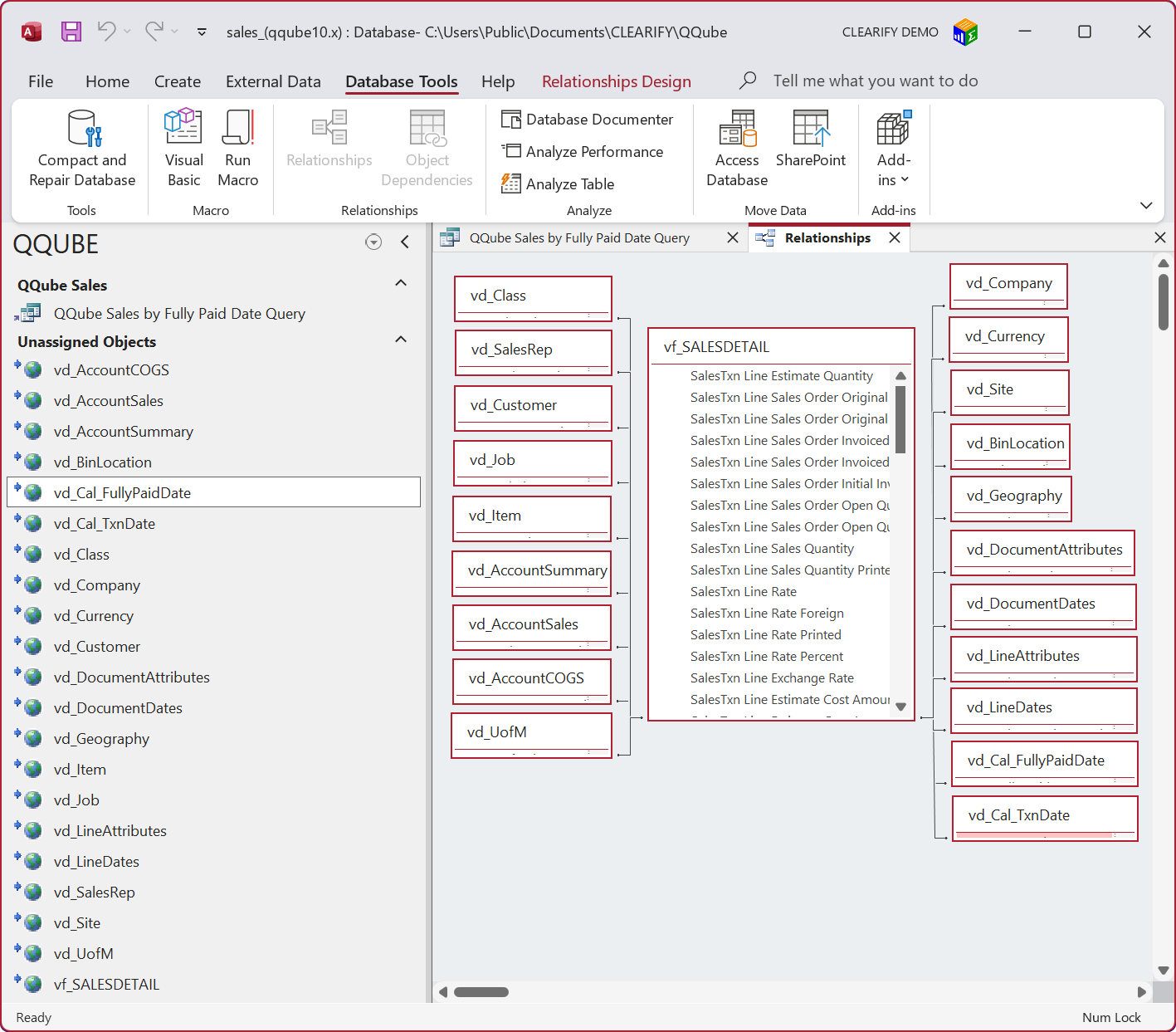 Access Data Model Example QuickBooks Sales Data Model in Microsoft Access