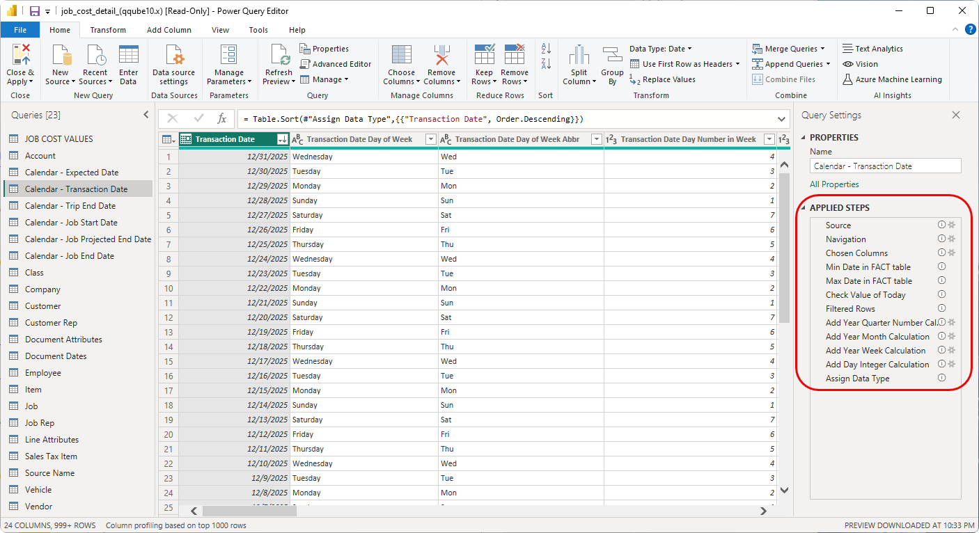 Power Query Data Model Example QuickBooks Job Cost Data Model in Power Query