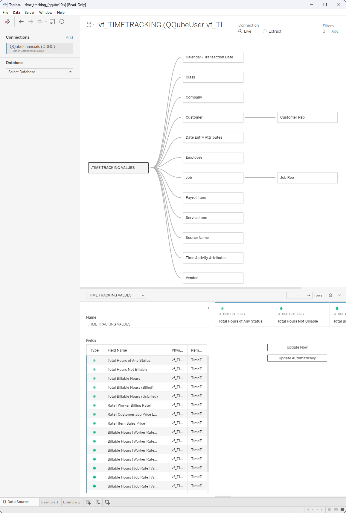 Tableau Data Model Example QuickBooks Time Tracking Data Model in Tableau